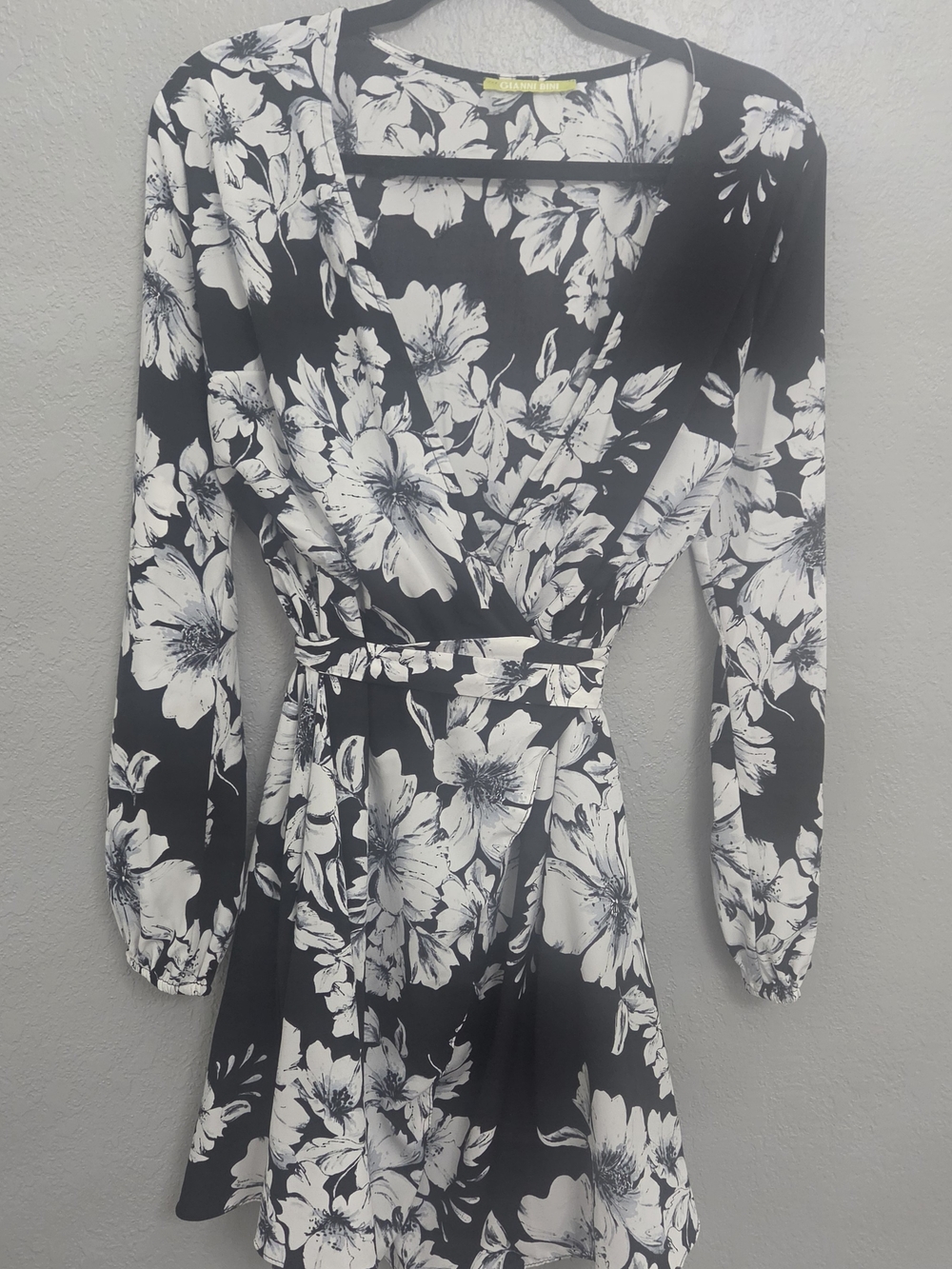 Gianni Bini Black & White Floral Wrap Mini Dress
